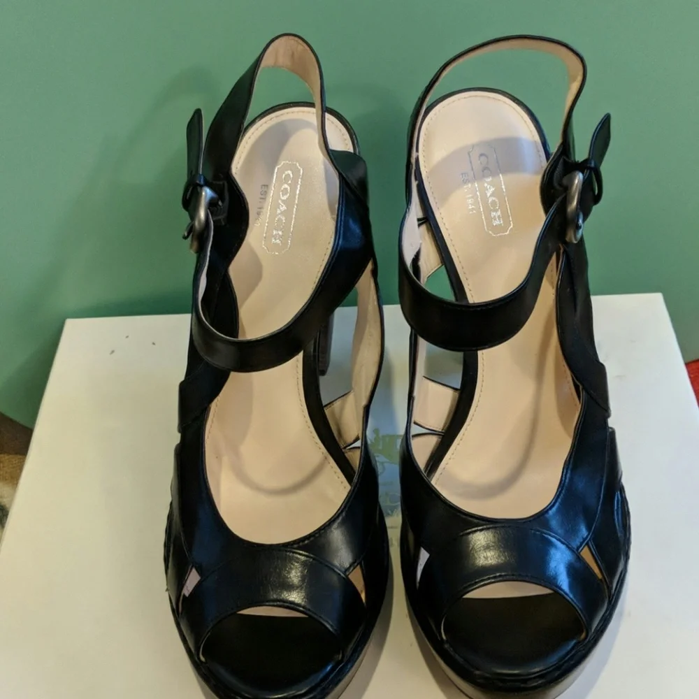 Black Women’s Leather High Heel Platform Sandals